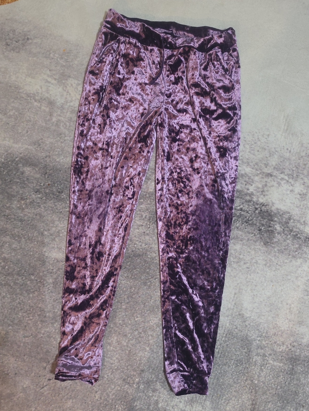 Girls' Crushed Velvet Purple Leggings with Elastic Waist